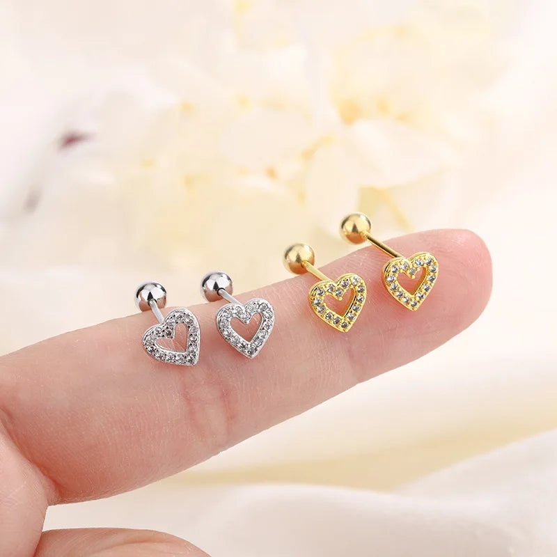 Heart Stud Earrings – Hypoallergenic Screw Cartilage Jewelry for Women & Girls