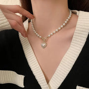Elegant Pearl Heart Pendant Necklace – Women’s Luxury Imitation Pearl Chain