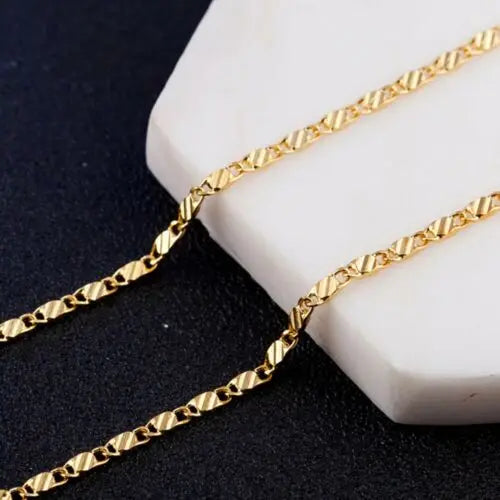 Men’s 925 Sterling Silver & 18K Gold Flat Clavicle Chain Necklace – 2mm, 40–75cm Adjustable