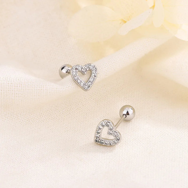 Heart Stud Earrings – Hypoallergenic Screw Cartilage Jewelry for Women & Girls