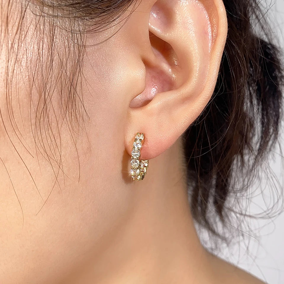Zircon Huggie Earrings – White Gold Cartilage & Ear Cuff Jewelry