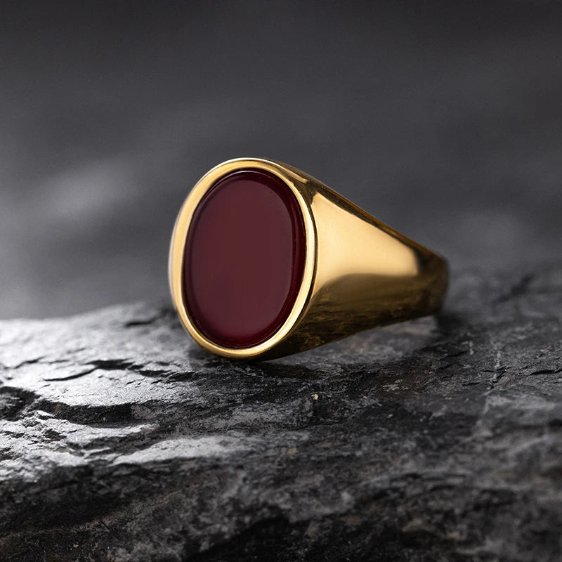Men’s Retro Black Agate & Tiger Eye Stone Ring – 316L Stainless Steel