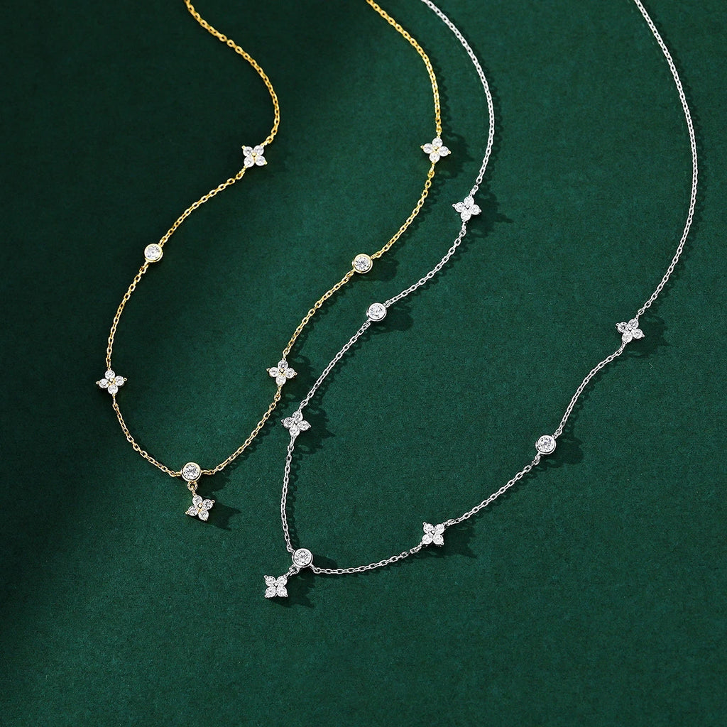 Four-Leaf Flower Zircon Chain Necklace – Women’s Light Luxury Choker