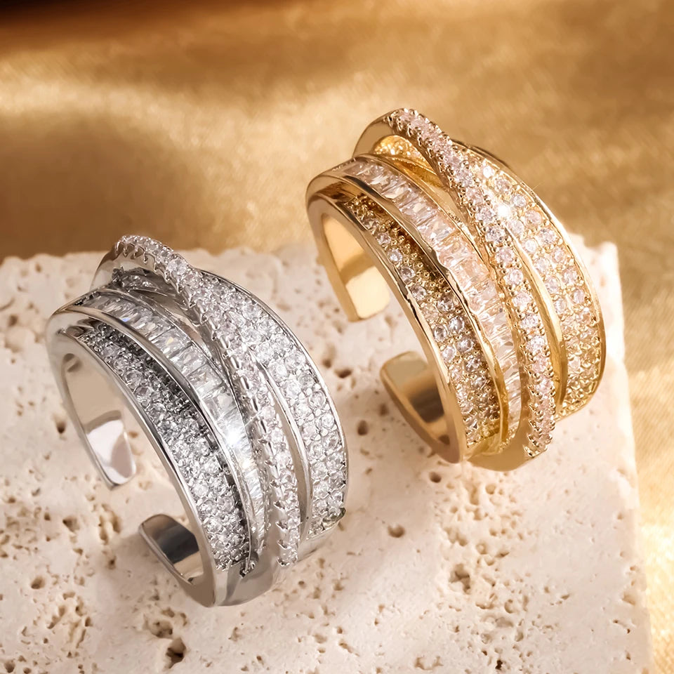 Multi-Layer Star Ring – 18K Gold Plated Copper Ring with Zircon for Women