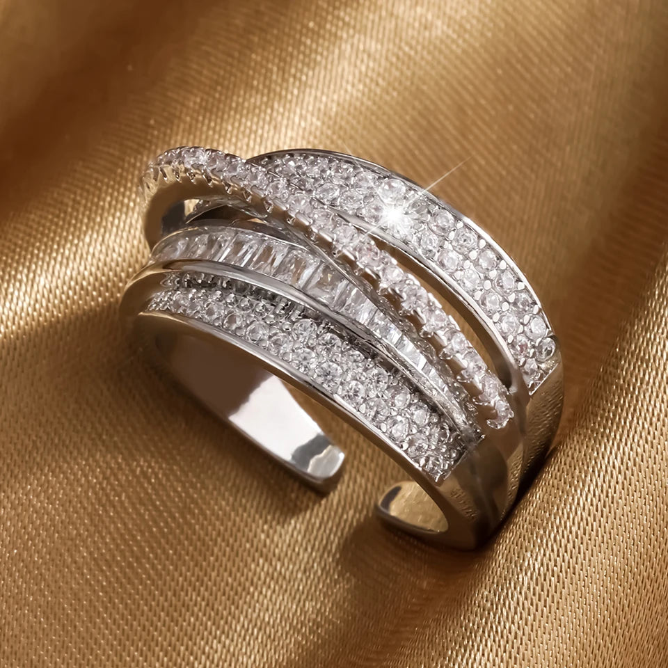 Multi-Layer Star Ring – 18K Gold Plated Copper Ring with Zircon for Women