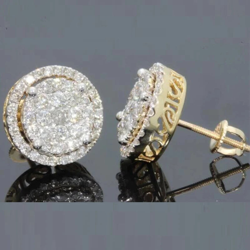 Men’s Luxury Gold CZ Round Stud Earrings – Hip Hop Style