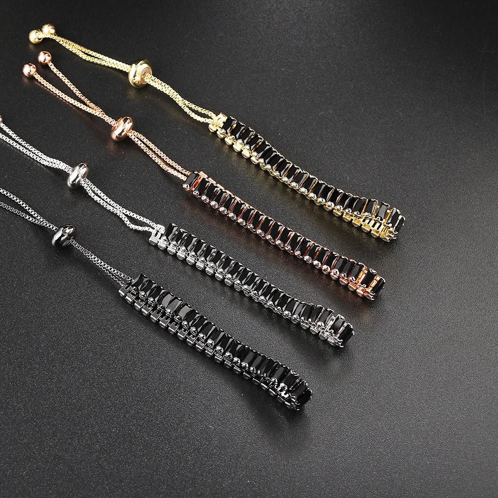 Men’s Black Crystal Tennis Bracelet – Luxury Iced-Out Cubic Zirconia Adjustable