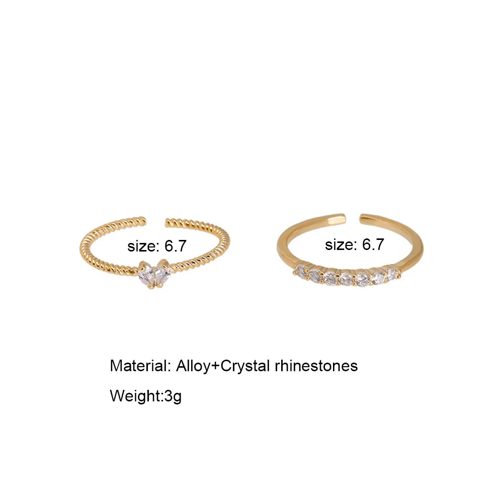 2PCS Crystal Heart Ring Set – Elegant Stackable Rings for Women