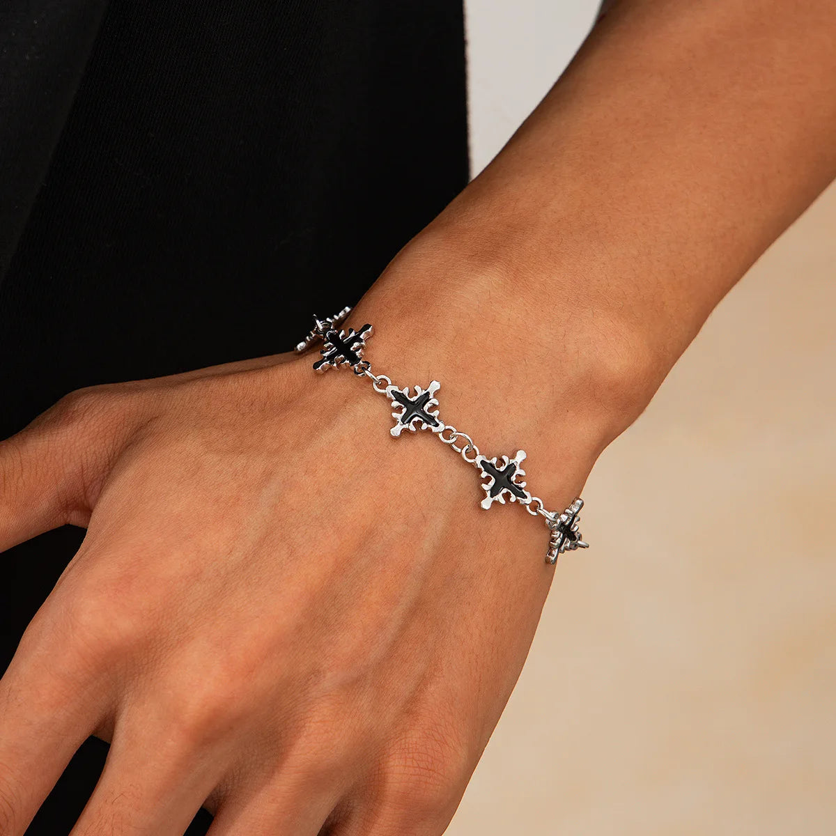 Punk Black Drip Oil Cross Bracelet – Hip Hop Chain Charm Jewelry