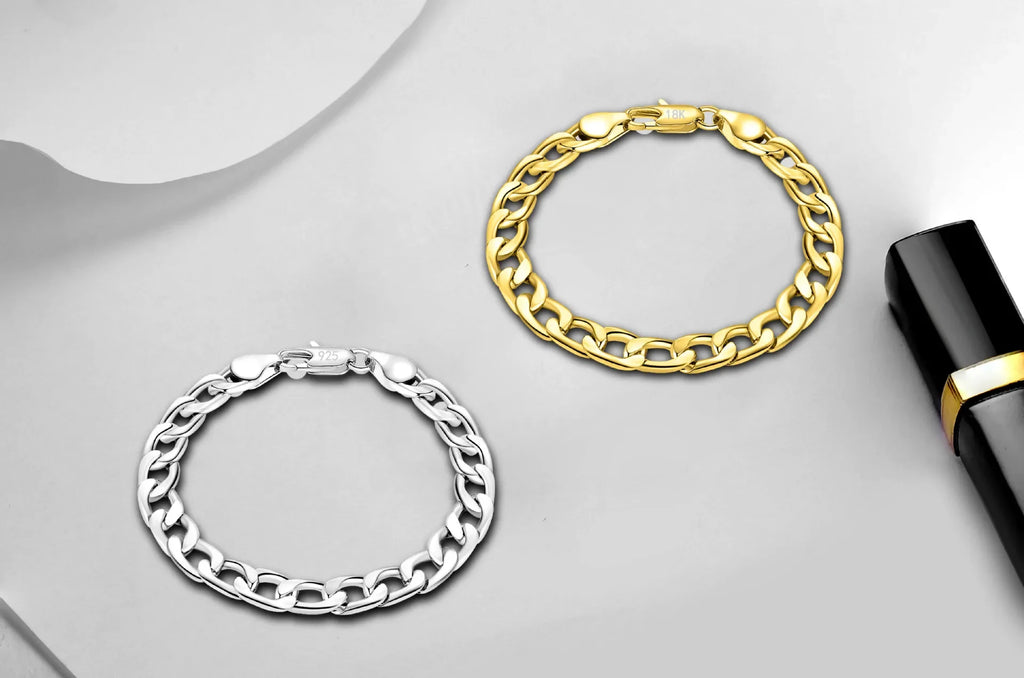 Men’s 18K Gold-Plated 6mm Sterling Silver Chain Bracelet – Luxury K-Pop Style