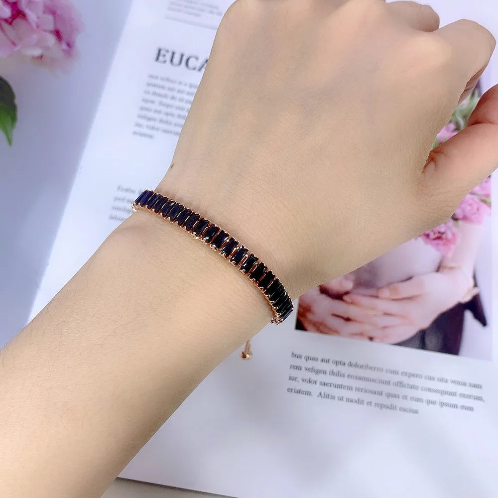 Men’s Black Crystal Tennis Bracelet – Luxury Iced-Out Cubic Zirconia Adjustable